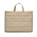 Minimalist quilted tote bag for women, beige commuter laptop shoulder bag with dual handles. - 13-14 Inch / Milky Apricot