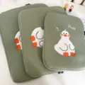 Cute green laptop sleeve set with adorable duck embroidery for tablets and ipads daily use - 11寸(竖款) / Green