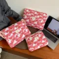 Cute pink heart print laptop sleeve bag, soft plush protective case for 11 14 inch tablet notebook. - Small 28*22*2cm / Pink Heart