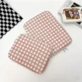 Korean pink white grid laptop sleeve 14 inch and ipad case 11 inch shockproof cute bag. - 11" / Pink