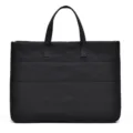 Stylish black minimalist quilted tote bag for women, versatile commuter shoulder laptop bag. - Black