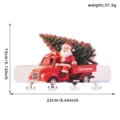 Christmas wooden key holder with Santa Claus red truck design, wall mounted rack for home decor. - Red Truck With Christmas Tree Wooden Hook With Adhesive Fastener Set