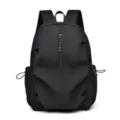 Solid black casual backpack, minimalist design with vertical zipper and side pockets for daily use. - Black