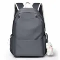 Gran mochila escolar de estudiante de color solido gris minimalista casual con colgante - Gris Con Colgante