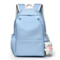 Mochila escolar de color sólido azul claro, bolso informal de gran capacidad con bonito colgante. - Azul con colgante