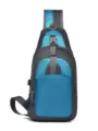 Men nylon crossbody chest bag casual outdoor sports sling bag in blue and grey color - Dark Blue