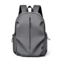 Minimalist grey casual backpack, large capacity school book bag with front zipper pocket. - Gray