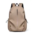 Casual khaki backpack, lightweight large capacity solid color school bag variant. - Khaki