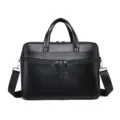 Men's business briefcase, minimalist large capacity laptop bag, commuter stylish cross-body bag. - Black