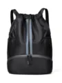 Zwarte sport rugzak met trekkoord onderste vak fitness reizen cinch bag daypack. - Zwart