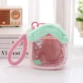 Plush house transparent doll bag cute mini keychain pouch portable toy storage bag - Pink