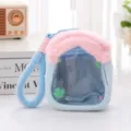 Cute plush house transparent doll display bag portable cute student travel hanging pouch - Blue