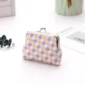 Mini plaid kiss-lock coin purse cute vintage fabric earphone storage bag small pouch. - Purple and Large Plaid