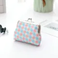 Cute 3-inch plaid kiss-lock coin purse, mini fabric storage bag for earphones and small items. - Pink and Blue Large Plaid