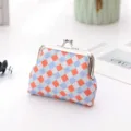Mini plaid kiss-lock coin purse detail view, fabric cute change pouch for earbuds and cables. - Red and White Large Plaid