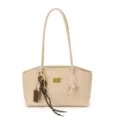 Élégant sac cabas d'épaule en cuir PU beige pour femme, sac à main tendance pour le bureau. - Avec Pendentif / Blanc Cassé