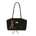 Sac cabas epaule en suine noire pour femme, elegante sacoche fourre-tout de grande capacite. - Avec Pendentif / Noir