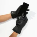 Winter warm PU leather touchscreen gloves with fleece lining for cold weather outdoor sports. - One Size / Twill PU Gloves