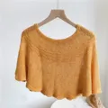 Summer hollow knitted cape yellow sunscreen shawl elegant women outerwear breathable fashion top - Ginger Yellow with Brooch