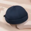 Dark blue docker cap miki hat retro cotton hipster streetwear solid color unisex skullcap - M (56-58cm) / Navy Blue