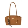 Stylish brown leather tote bag for women, large capacity shoulder bag for daily commute. - Brown