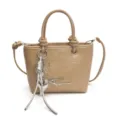 Sac à main rétro chic pour femme en cuir PU sac seau bandoulière avec pendentif métal. - Avec Pendentif / Kaki