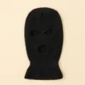 Detailed view of black 3-hole knit balaclava winter thermal windproof ski mask for outdoor. - Black