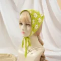 Foulard crochet pâquerette rétro bandeau floral mignon esthétique bandana tricot femmes - Taille unique / Petite marguerite verte
