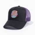 Gorra de béisbol de malla bordada estilo retro chino, sombrero trucker con parche. - M (56-58cm) / Negro Púrpura