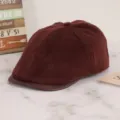 Casquette plate en velours côtelé visière cuir femme vintage béret peintre élégant uni. - M (56-58cm) / Bordeaux