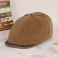 Casquette plate marron en velours côtelé rétro pour femme, chapeau peintre vintage chic. - M (56-58cm) / Kaki
