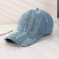 Casquette de baseball en jean délavé bleu avec motif blanc, chapeau de soleil élégant streetwear. - M (56-58cm) / Rayures déchirées bleu clair