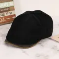 Casquette plate en velours côtelé femme bord en cuir style rétro béret canard loisir - M (56-58cm) / Noir