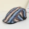 Casquette plate rétro à rayures et cachemire pour homme et femme, style britannique élégant. - M (56-58cm) / Bleu