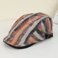 Casquette plate rayée rétro pour hommes et femmes, chapeau décontracté de mode pour été. - M (56-58cm) / Marron