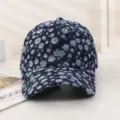 Casquette de baseball en jean tendance avec imprimé floral, chapeau de soleil élégant. - M (56-58cm) / Fleurs brodées bleu marine
