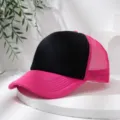 Color-blocked plain sponge mesh cap, breathable trucker hat for outdoor sun protection. - M (56-58cm) / Rose Red + Black