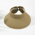 Chapeau visière de soleil en paille pour femme été large bord pliable portable plage chapeau - M (56-58cm) / Kaki
