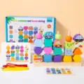 Wooden shape sorting and bead stringing toy set for toddlers early education cognition learning. - Traffic Style