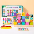 Wooden geometric shape stacking and stringing bead toys set for kids early education - Dinosaur Style