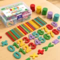 Holz Mathe Zählstäbchen und Zahlen Lernspielzeug Set für Kinder Frühbildung und Kindergarten. - Zählstäbchen und Zählscheiben