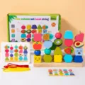 Wooden geometric shape sorting and stringing Montessori early education puzzle toy for kids - Fruit Style