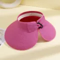 Visière de soleil en paille pliable rose pour femmes, chapeau de plage portable et chic. - M (56-58cm) / Rose rouge