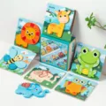 Kinder Holz Tier Puzzleset Lernspielzeug 3D Zeichentrick Puzzle für Kleinkinder Lernen - Tier Stil