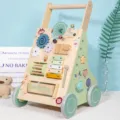 Holz Baby Lauflernhilfe Schiebewagen multifunktionales Lernspielzeug fur Kinder - Grüner multifunktionaler Tier-Lauflernwagen