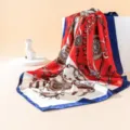 Elegantes rot-weiß bedrucktes Seidentuch, stilvolles Ketten-Design für Damen Mode Accessoire. - #8 Rotes Kettenmuster 90