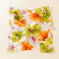 Pañuelo cuadrado pequeño de seda sintética satinada con estampado floral abstracto para bolso. - Floral Blanco