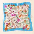 Elegantes quadratisches Seidentuch mit Blumenmuster Damen Halstuch Mode Accessoire - #17 Prunkwinde mit blauem Rahmen 60 Halstuch