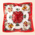 Elegantes quadratisches Seidentuch mit Vintage-Kutschdruck und Kette für Damen. Retro Halstuch. - #18 Rote Quasten-Kutsche 60