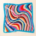 Farbiger geometrischer quadratischer Seidenschal mit blauem Rand, Retro Halsaccessoire. - #30 Regenbogenstreifen 60